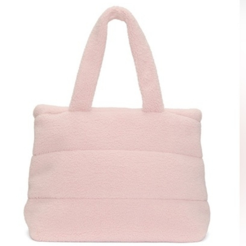 Victorias Secret Blush Pink Tote Bag Fuzy Sherpa Shopper Handbag Baby Pink New - Picture 6 of 11